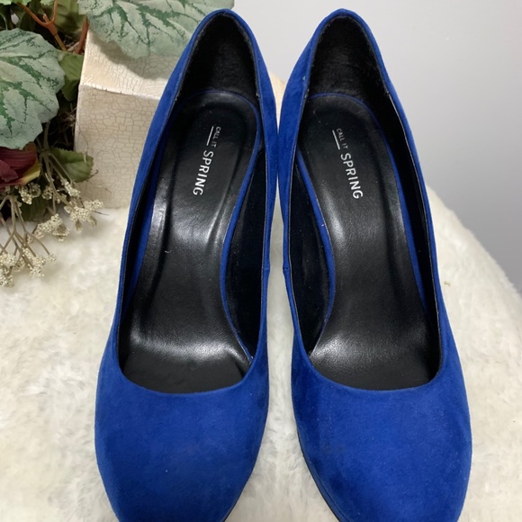 Call It Spring Suede Blue Heels - Picture 4 of 8